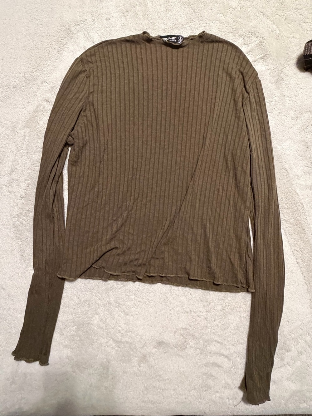 Popular Basics Olive Ribbed Long Sleeve Top